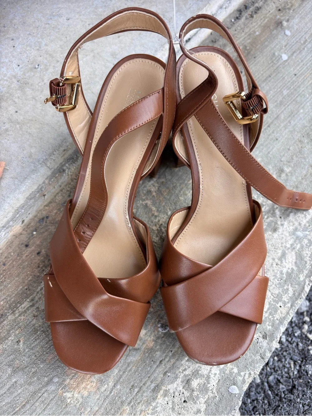 Michael Kors Brown Leather Crisscross Slingback Sandals